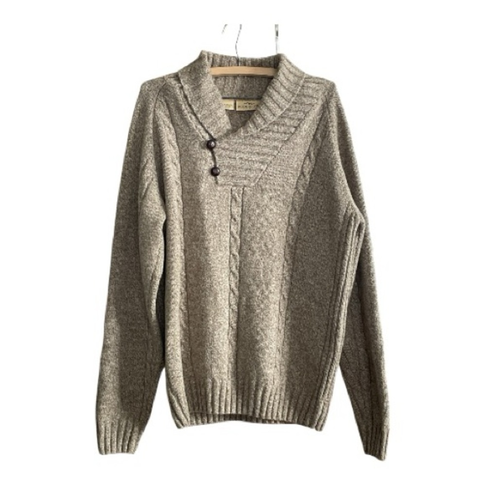 Rodd & Gunn Taupe Shawl Collar Pullover 100% Extrafine Lambswool Sweater Size M